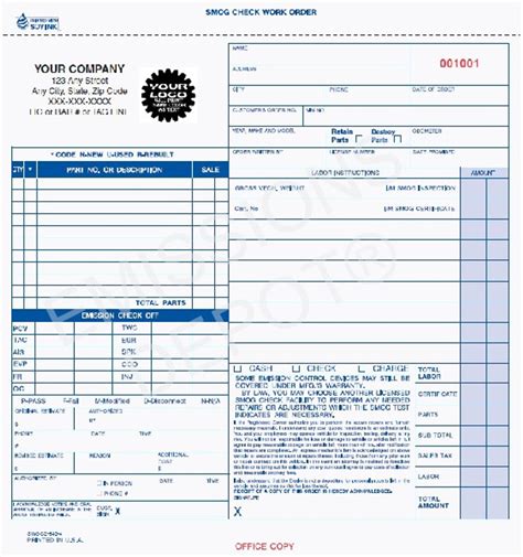Swocc 640 4 Smog Check Work Order Form 4 Part Carbonless