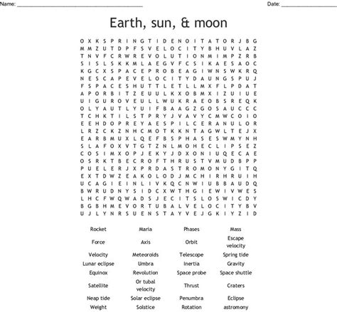 A Printable Earth Sun And Moon Word Search Containing 32 Words Add