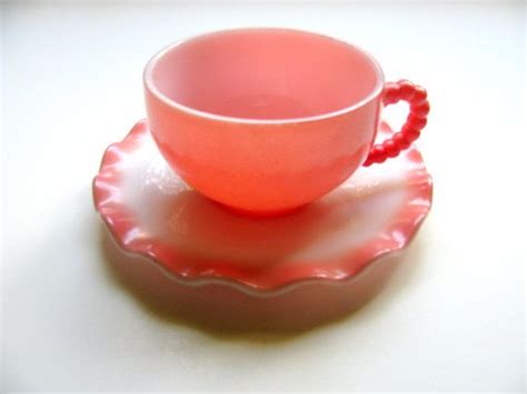Pink Crinoline Cup And Saucer Hazel Atlas Ripple Milk Glass Etsy