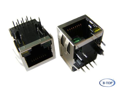 A rj45 connector is a modular 8 position, 8 pin connector used for terminating cat5e or cat6 twisted pair cable. RJ45 Female Connector with Transformer and LEDs - Tab Down RJ45 Modular Jack and RJ45 Connector ...