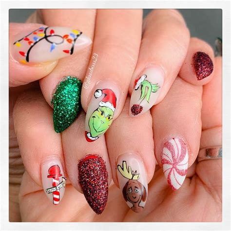 grinch inspired christmas nails