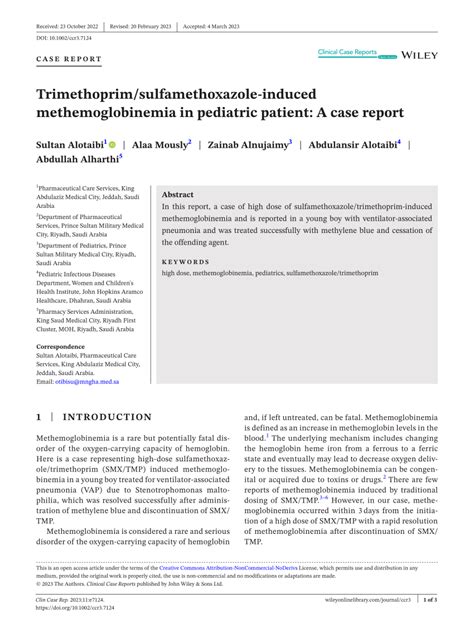 PDF Trimethoprim Sulfamethoxazole Induced Methemoglobinemia In