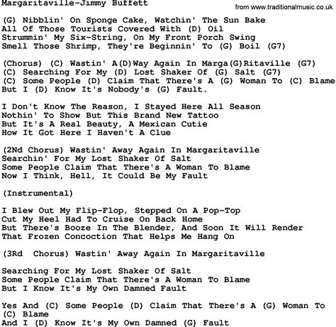 Country Music Margaritaville Jimmy Buffett Lyrics And Chords