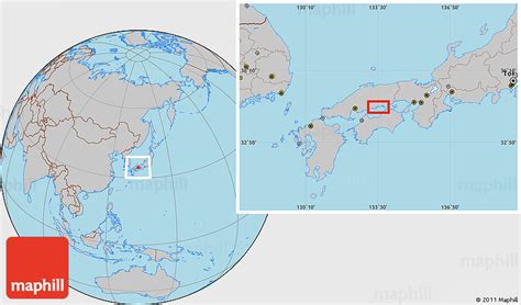 Also okayama and kurashiki are included on the map. Gray Location Map of Okayama