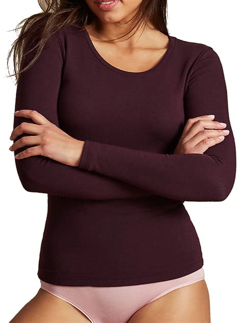 Marks And Spencer Mand5 Blackcurrant Brushed Heatgen Plus Thermal Long Sleeve Top Size 8 To 18