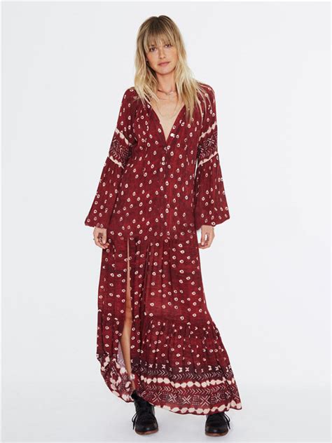 V Neck Lantern Sleeve Split Hem Maxi Dress Wholesale7 Blog Latest Fashion News And Trends