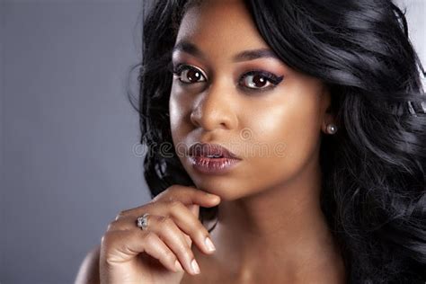 Glamour African American Beauty Model With Long Black Hair Stock Image