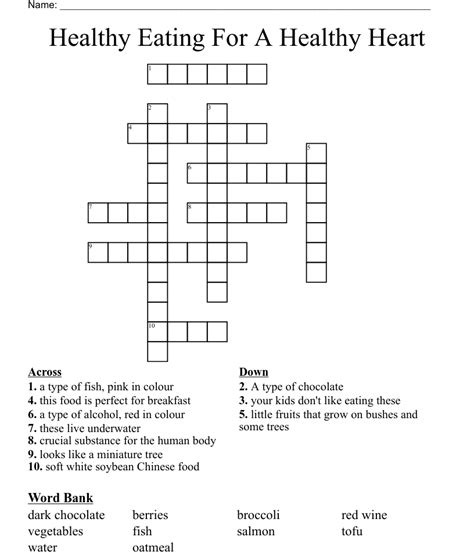 Healthy Eating For A Healthy Heart Crossword Wordmint