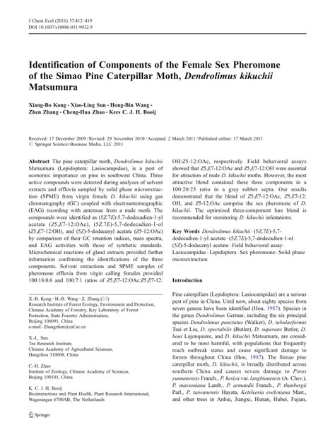pdf identification of components of the female sex pheromone of the simao pine caterpillar