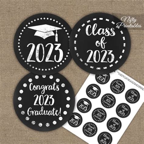 Graduation Cupcake Toppers Black Chalkboard 2023 Nifty Printables