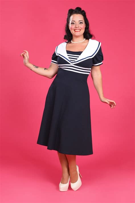 50s Carla Striped Sailor Dress In Navy White