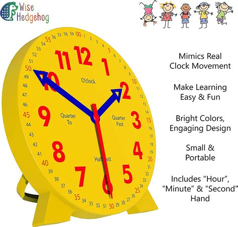 Wise Hedgehog Kids Telling Time Practice Learning Clock 4 Inch Size
