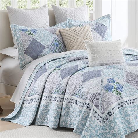 Finlonte Quilts Queen Size Sets Floral Real Patchwork Blue
