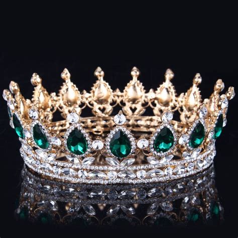 2016 Emerald Green 18k Gold Chic Royal Regal Sparkly Rhinestones Tiaras