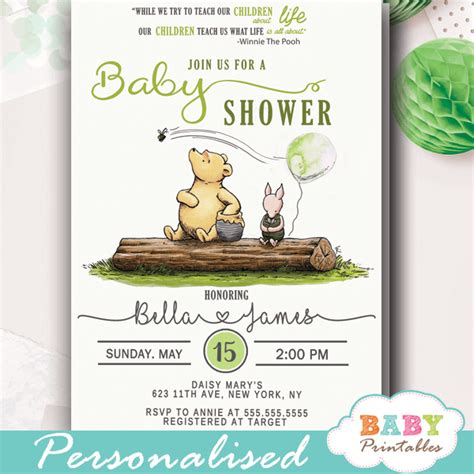 This free printables will help you a lot with your party decoration and to complete your candy bar = candy station = candy buffet = candy table for a baby shower, newborn party, first year party, birthday party and any other baby party. Gender Neutral Winnie The Pooh Baby Shower Invites - D291 ...