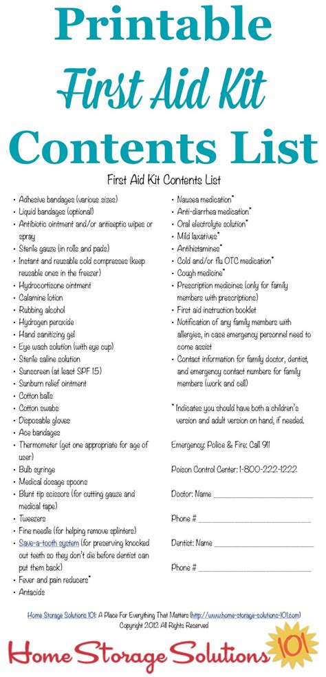 Printable First Aid Box Checklist Template Printable Word Searches