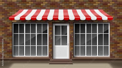 Brick Small 3d Store Front Facade Template With Awning Exterior Empty