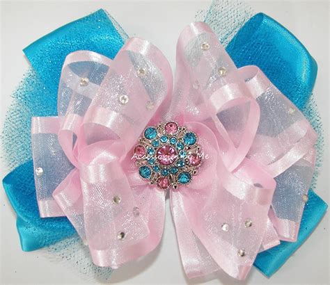 Glitzy Pink Hair Bow Turquoise Blue Tutu Clip Glitter Pink Etsy