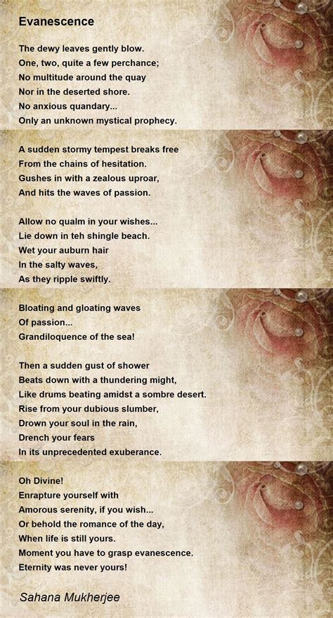 Evanescence By Sahana Mukherjee Evanescence Poem