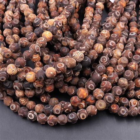 Tibetan Agate 6mm 8mm 10mm Round Beads Dzi Agate Brown Etched Etsy