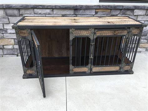 Rustic Industrial Dog Kennel Dog Crate Double Door Riveted Etsy