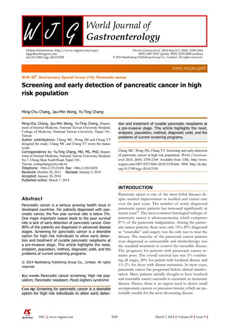 Pdf Screening And Early Detection Of Pancreatic Cancer In High Risk
