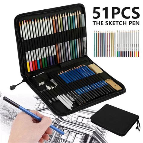 Euwbssr 51pcs Colored Pencils Setdrawing Pencils And Sketching Kit