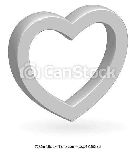 3d Glossy Silver Vector Heart With Shadow Isolated On White Background
