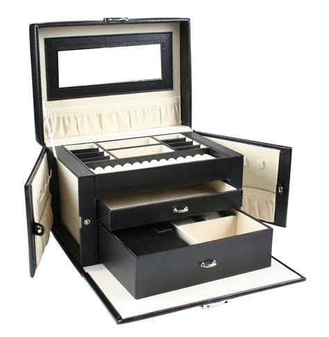 Kendal Large Black Leather Jewelry Box Case Storage Organizer