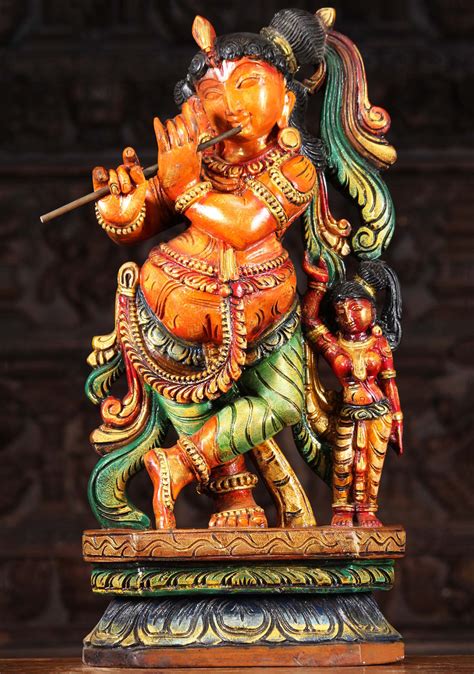 Sold Wood Gopal Krishna Statue With Gopi 24 95w9ac Hindu Gods