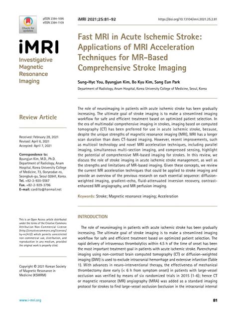 Fast Mri In Acute Ischemic Stroke Applications Of Mri Acceleration