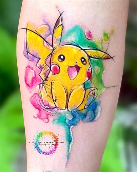 Pikachu Watercolor Tatuaje Pokemon Tattoo Pikachu Tattoo Pikachu