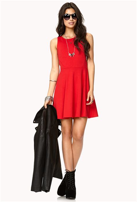 Forever 21 Eye Catching Cutout Skater Dress In Red Lyst