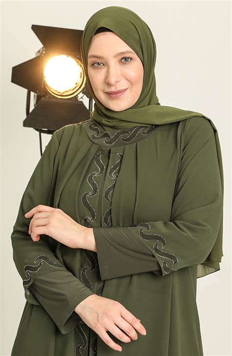 Khaki Hijab Evening Dress 6368 01 Sefamerve