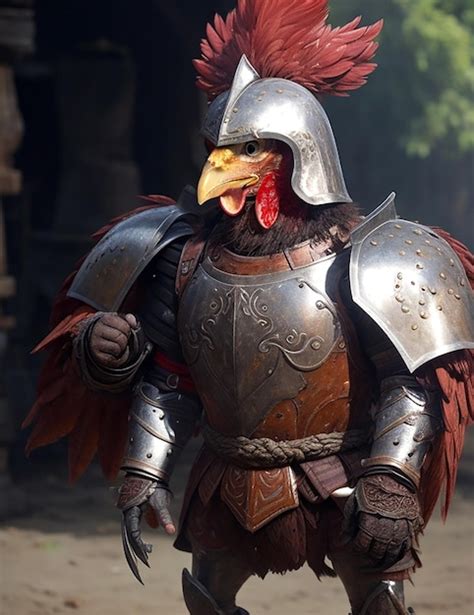 Premium Ai Image Chicken As A Warrior With Muscle In Iron Armor