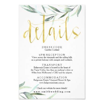 Our guide to the different wedding invitation size and shape options, plus what envelope sizes and postage you'll need for each! Eucalyptus Gold Wedding Details Card | Zazzle.com ...
