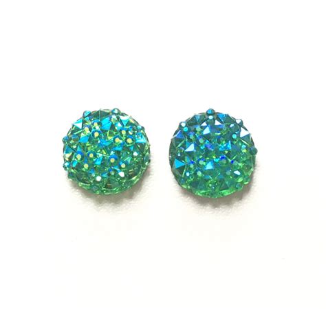 Blue Crystal Stud Earrings Silver Sparkly Round Minimalist Blue Silver