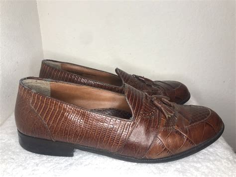 Stacy Adams Dress Shoes Mens M Leather Snakeskin Loafer Tassel Brown Ebay