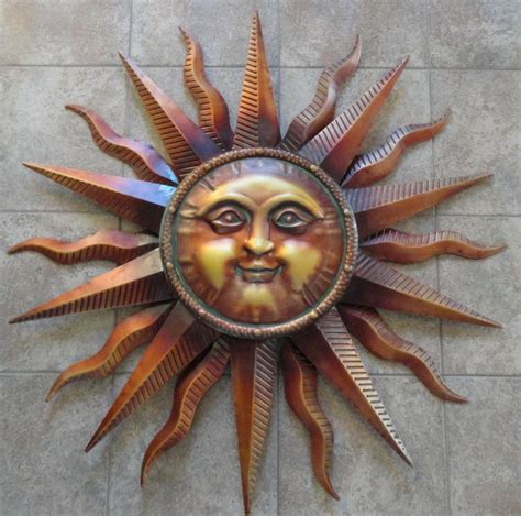 Large Copper Patina Sun Face Wall Hanging Metal Art Decor 38 Indoor