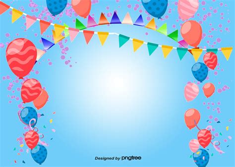 Blue Flat Birthday Background Coloured Ribbon Flat Balloon