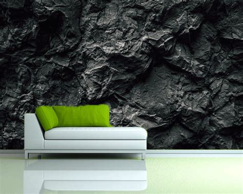 Dark Wall Mural For Living Room Black Stone Wall Removable Etsy