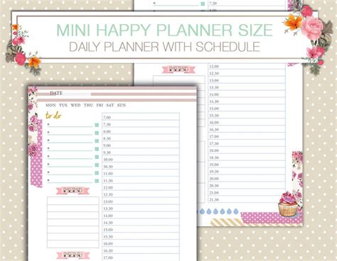 Daily Schedule Mini Happy Planner Hourly Insert Printable Etsy