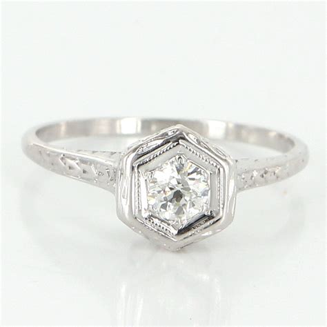 Art Deco Vintage 14 Karat White Gold Diamond Filigree Engagement Ring
