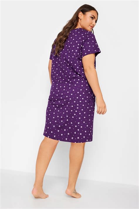 Yours Plus Size Purple Heart Print Placket Nightdress Yours Clothing