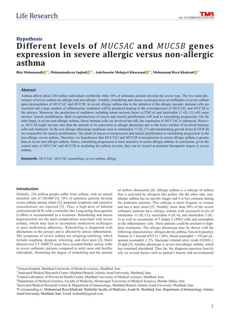 Pdf Different Levels Of Muc5ac And Muc5b Genes Expression In Severe