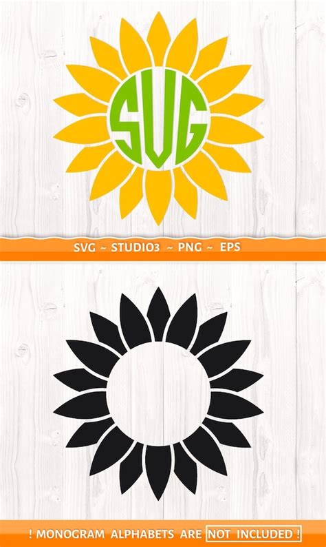 Sunflower Svg Sunflower Monogram Svg Circle Frames Svg Etsy