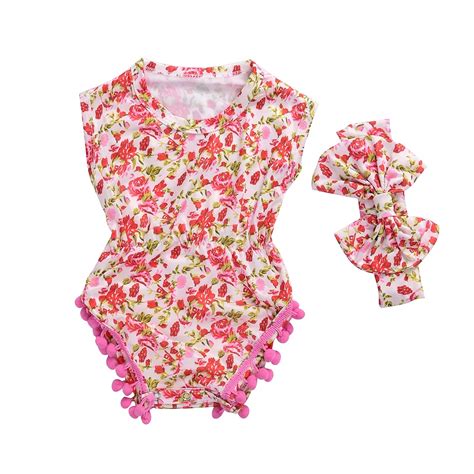 Trendy Baby Clothes Sleeveless Floral Tassels Balls Cotton Newborn Baby