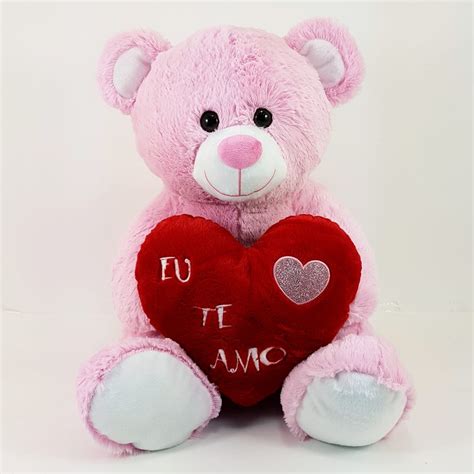 urso de pelúcia 60 cm com coração willow rosa