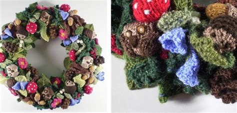 This knitted wreath will look lovely on your door to welcome christmas time visitors! Knitted Woodland Fall Wreath FREE Knitting Pattern