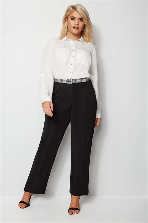Black Pull On Ribbed Bootcut Trousers Plus Size 16 To 32 Free Download Nude Photo Gallery